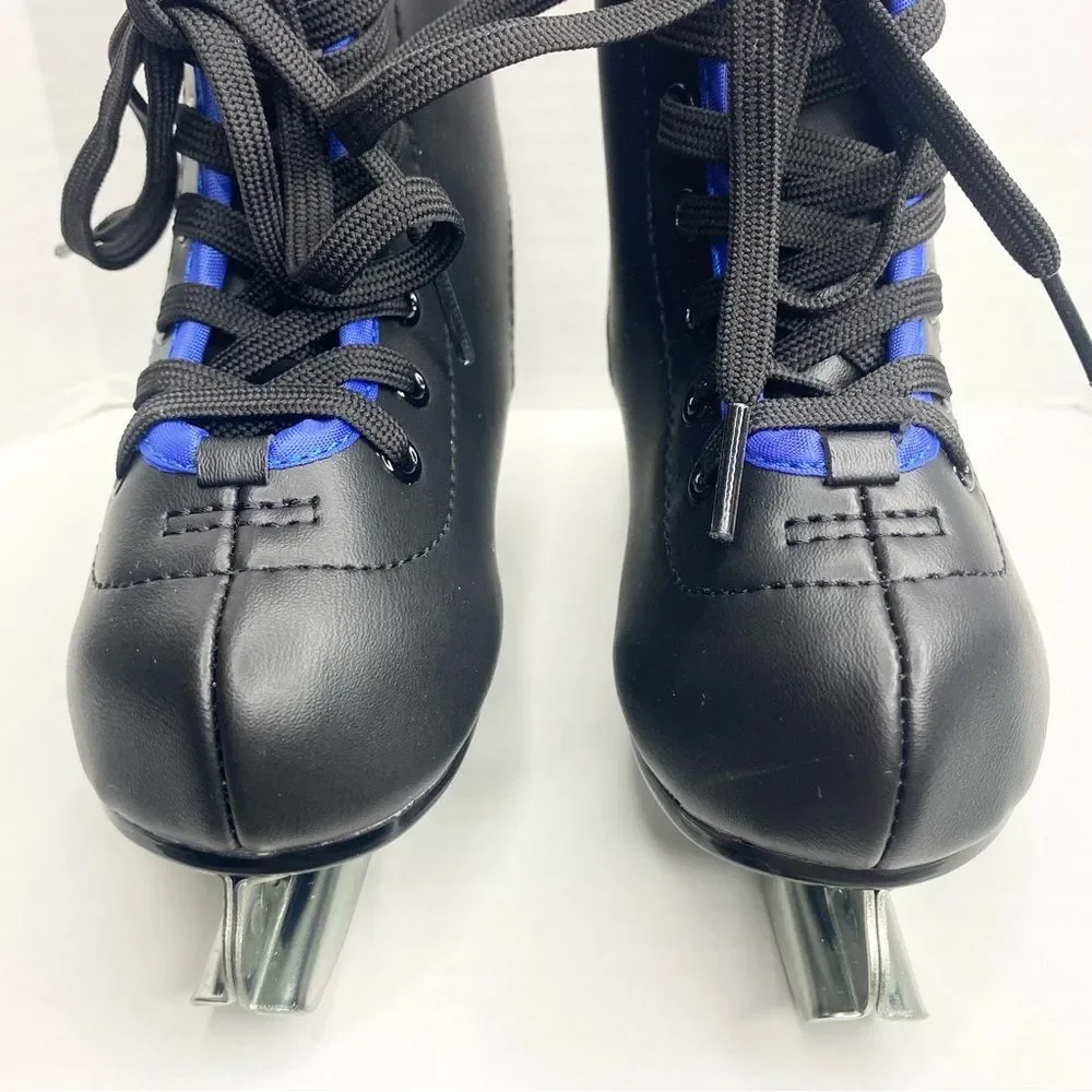 American Athletic Youth Boys Size 8 Chillin Double Runner Ice Skates Black Blue - Picture 7 of 13
